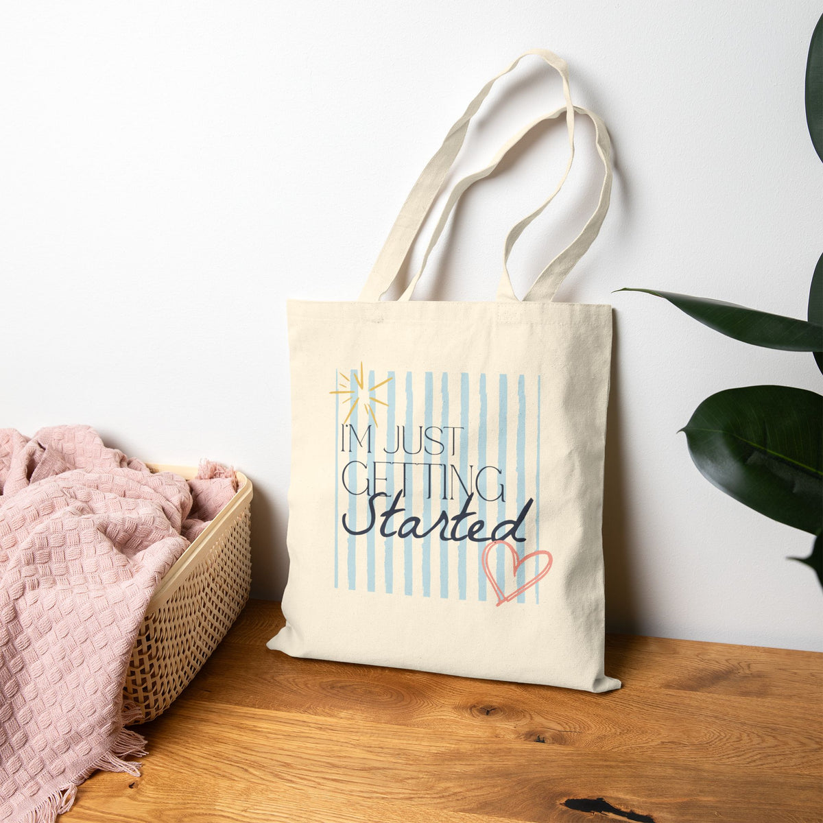 Watercolor Striped "I'm Just Getting Started" - Tote Bag