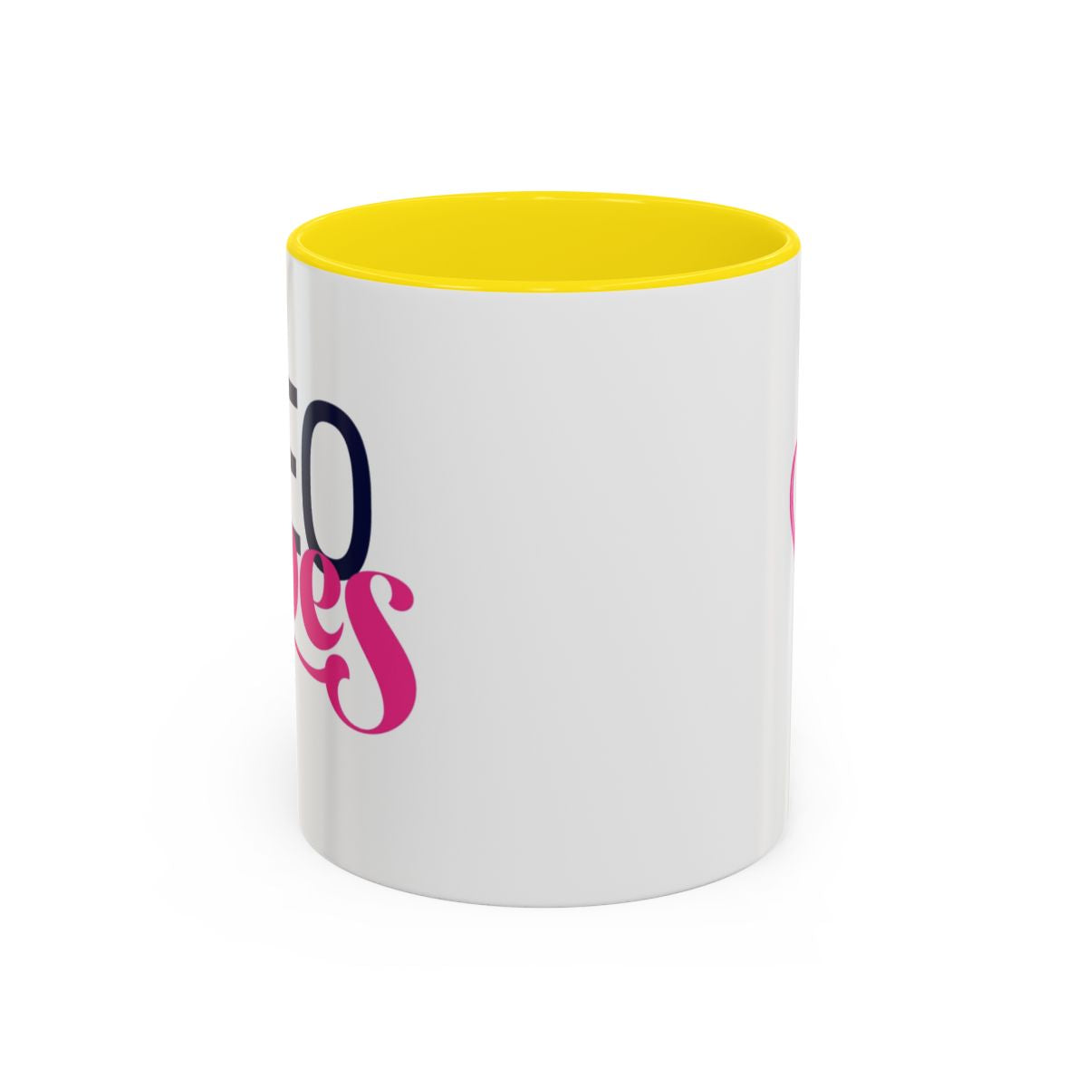 CEO Vibes coffee mug with yellow interior, side view of the CEO Vibes design
