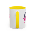 CEO Vibes coffee mug with yellow interior, view of the yellow handle
