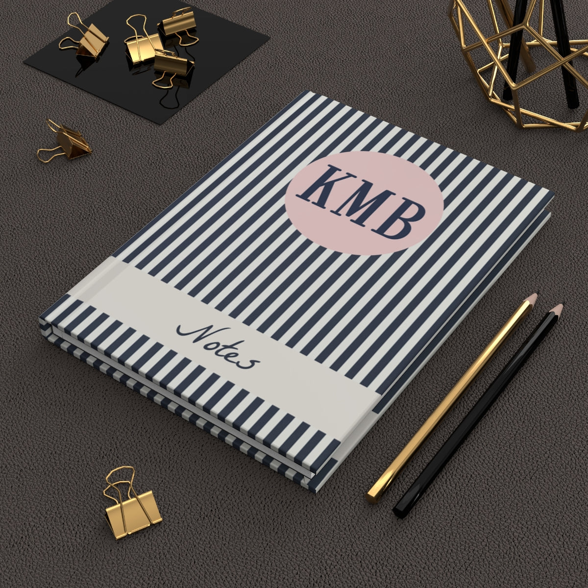 Navy Striped Monogram Hardback Journal