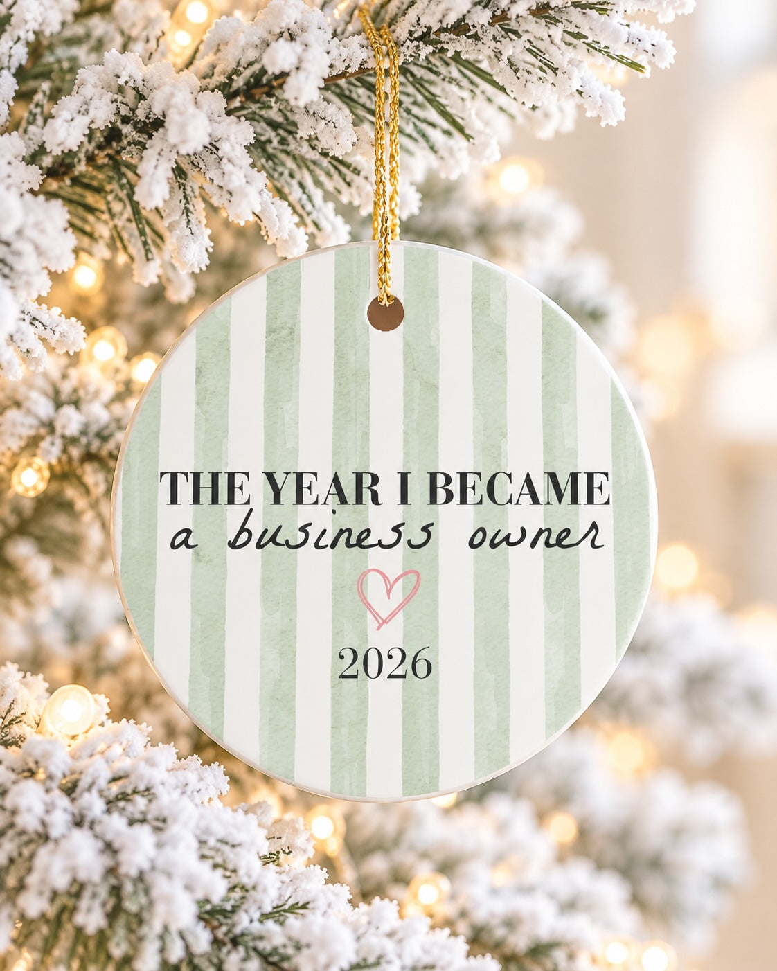 New Business Owner Ornament - Pink, Green or Blue Watercolor Stripes