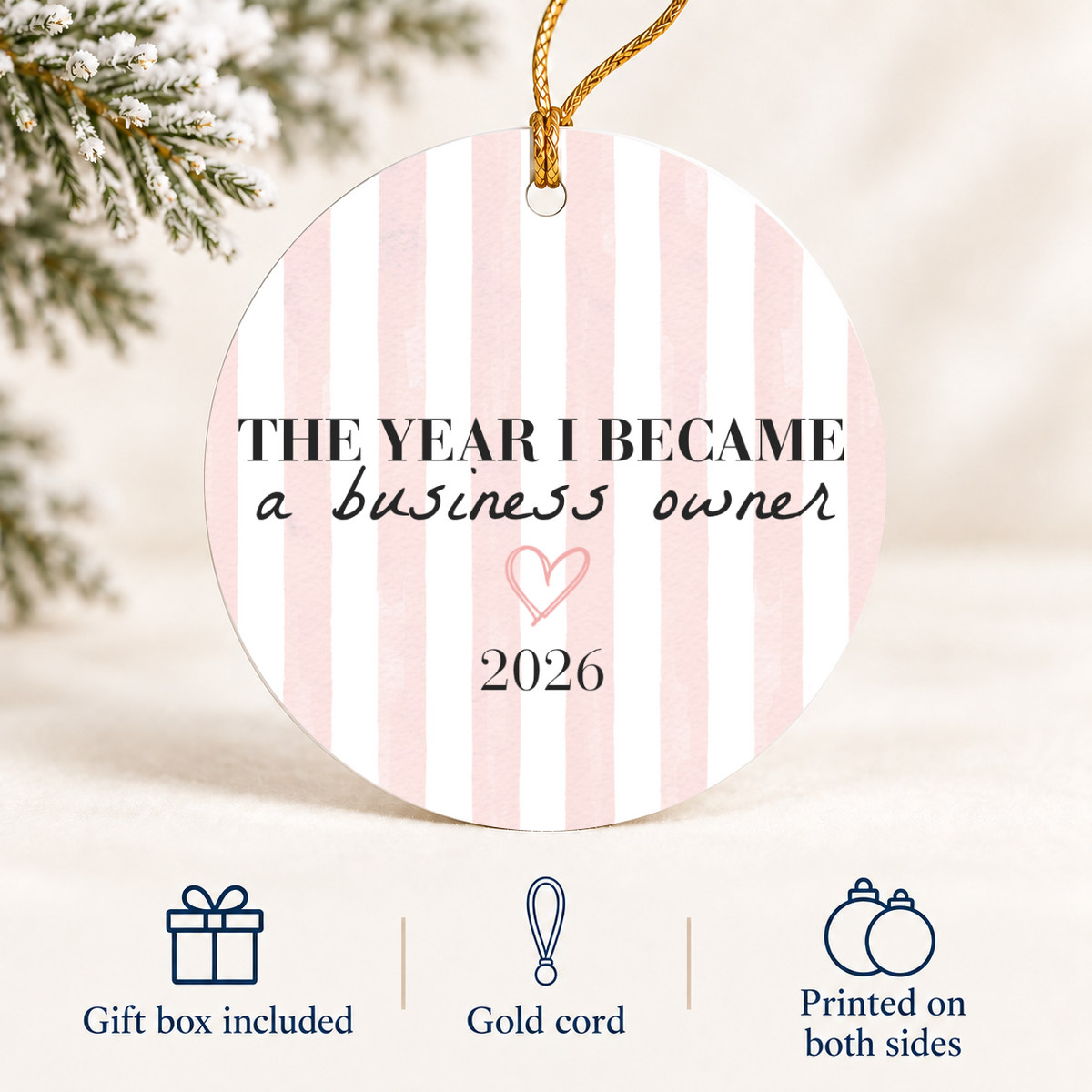 New Business Owner Ornament - Pink, Green or Blue Watercolor Stripes